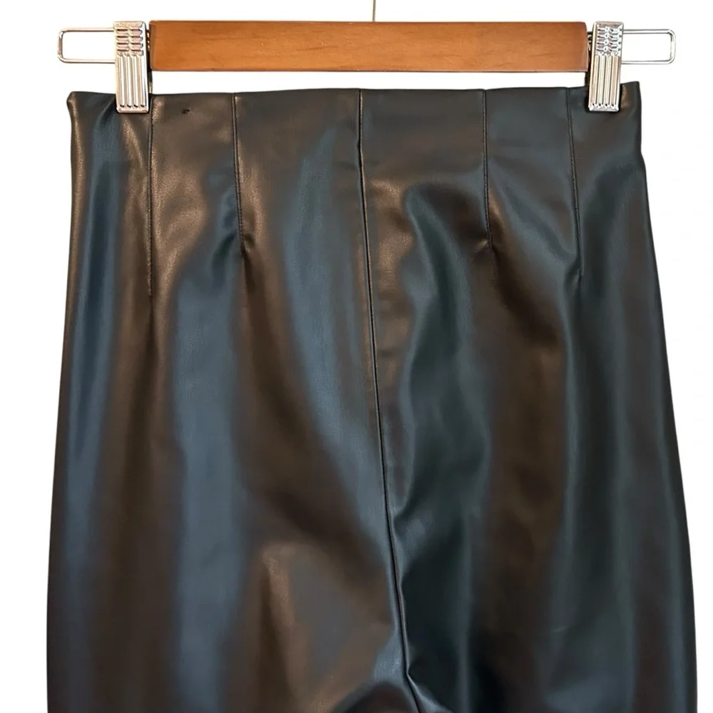 ZARA Side Zip‎ High Waist Faux Leather Ankle Length Leggings Women’s SZ XS Black